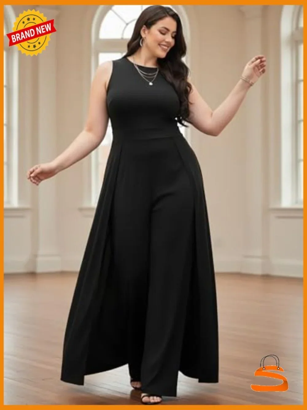Sleeveless Dressy Long Jumpsuit with Cape - Elegant Floor Length Romper